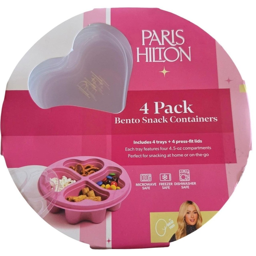 Paris Hilton Bento Snack Containers 4 Pack Pink New Heart Shaped 4.5oz